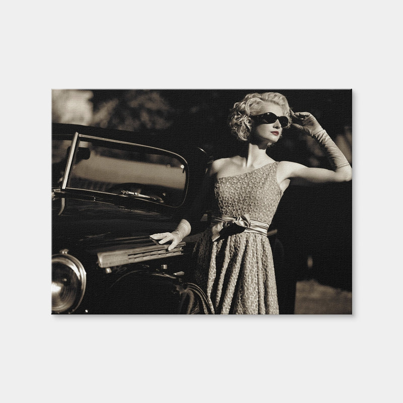 AUTO-MOCKUP WHITE | Woman and Retro Car | 1 Piece | Gallery Wrap | group=4x3
