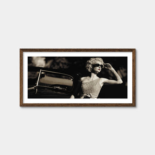 AUTO-MOCKUP WHITE | Woman and Retro Car | 1 Piece | Walnut Framed Print | group=2x1