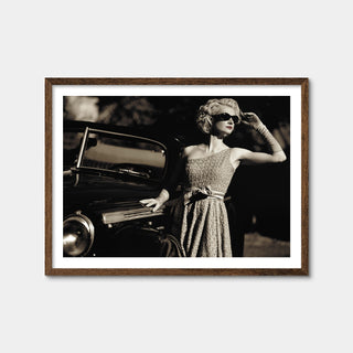AUTO-MOCKUP WHITE | Woman and Retro Car | 1 Piece | Walnut Framed Print | group=4x3