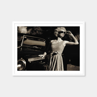 AUTO-MOCKUP WHITE | Woman and Retro Car | 1 Piece | White Framed Print | group=4x3