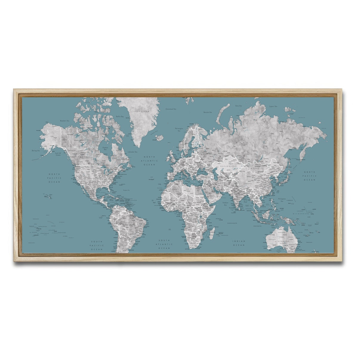 AUTO-MOCKUP WHITE | World Map 15 | 1 Piece | Natural Framed Canvas | group=2x1