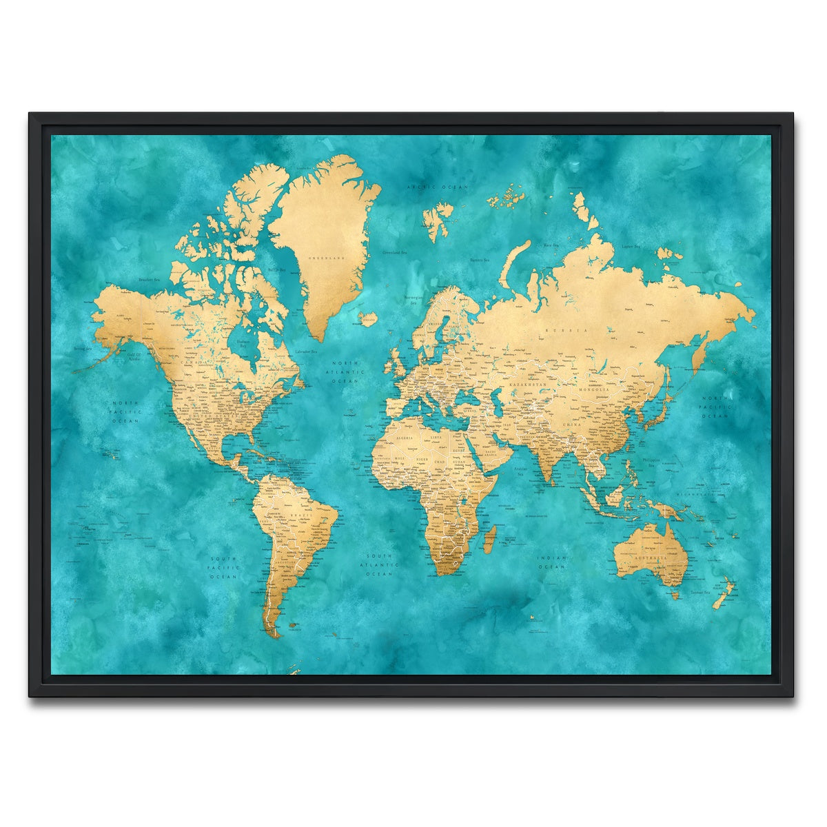 AUTO-MOCKUP WHITE | World Map 22 | 1 Piece | Black Framed Canvas | group=4x3