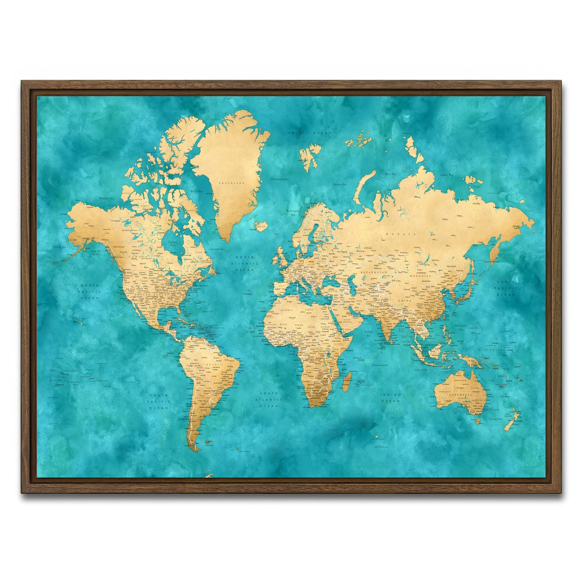 AUTO-MOCKUP WHITE | World Map 22 | 1 Piece | Walnut Framed Canvas | group=4x3