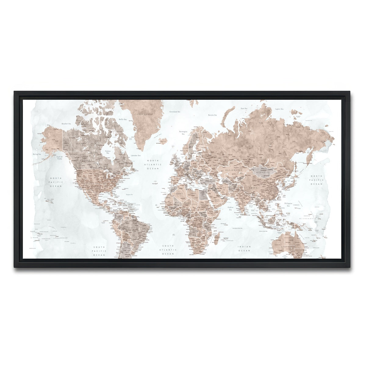 AUTO-MOCKUP WHITE | World Map 23 | 1 Piece | Black Framed Canvas | group=2x1