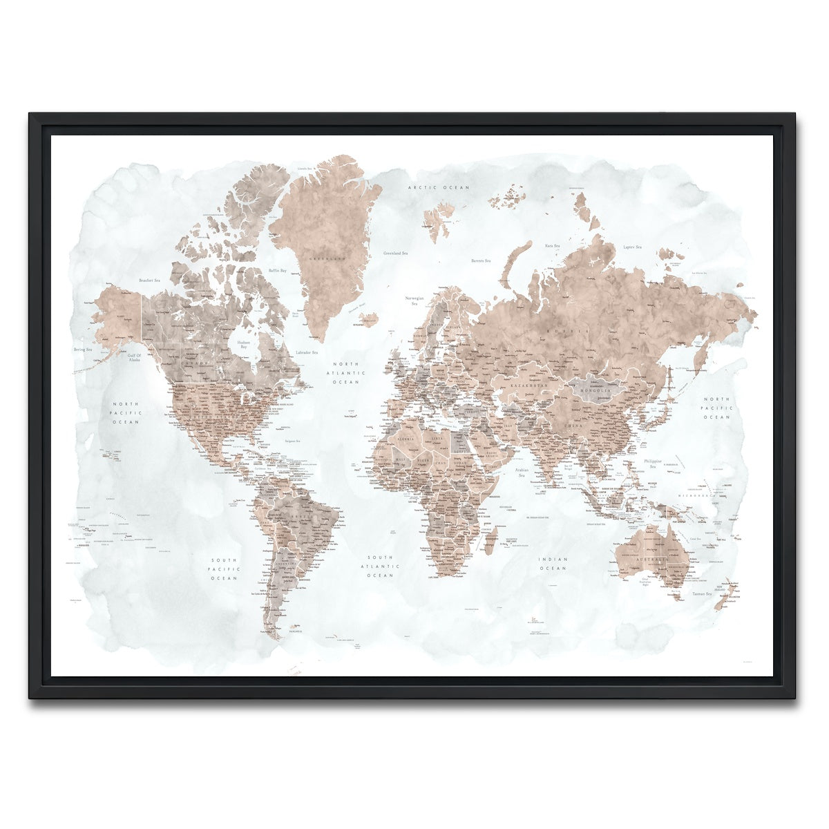 AUTO-MOCKUP WHITE | World Map 23 | 1 Piece | Black Framed Canvas | group=4x3