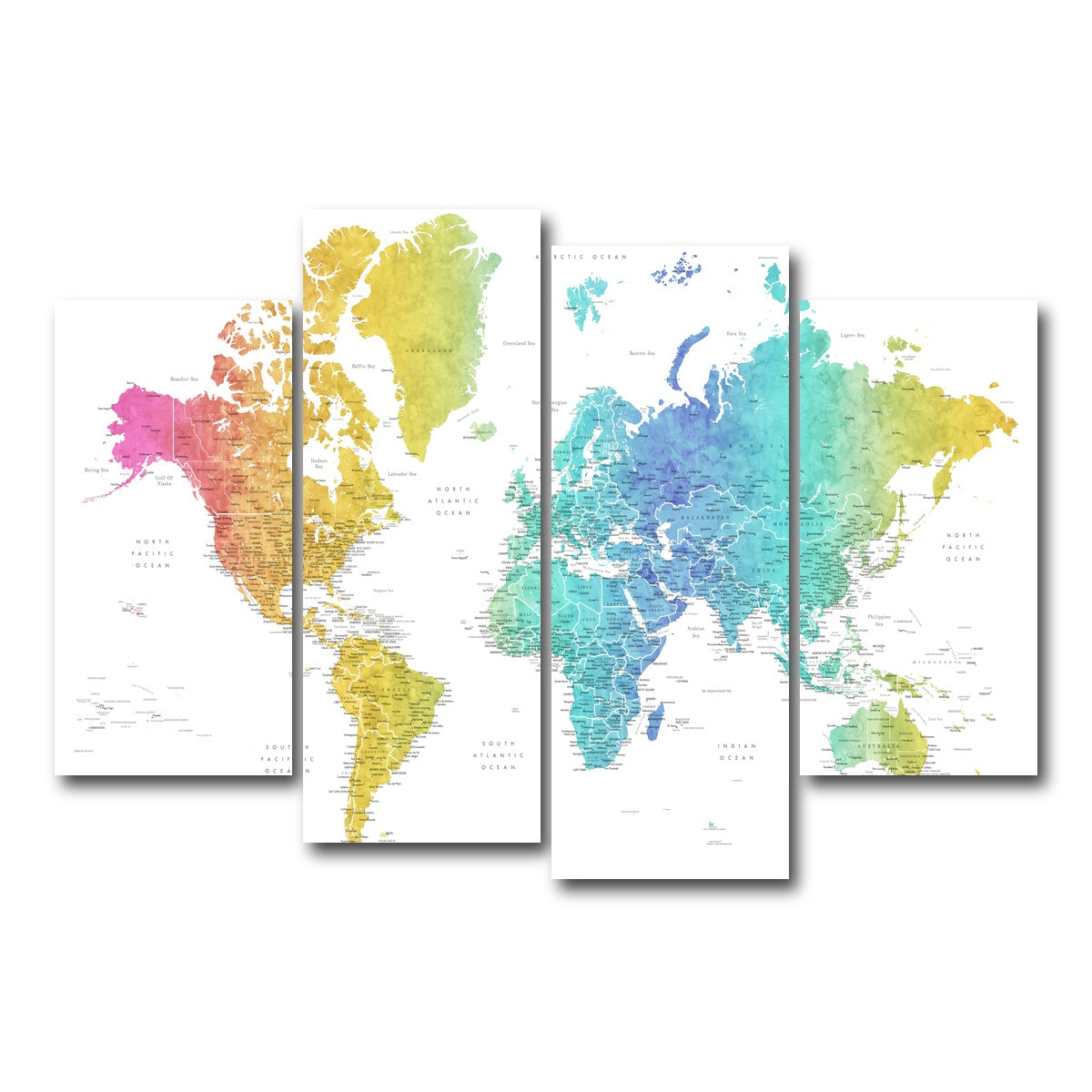AUTO-MOCKUP WHITE | World Map 25 | 4 Piece | Gallery Wrap Canvas | group=4_short