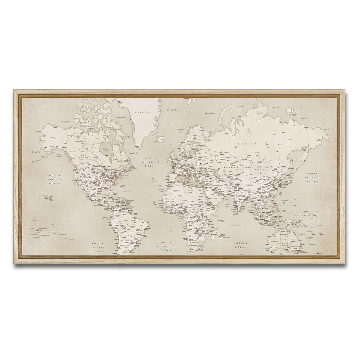 AUTO-MOCKUP WHITE | World Map 29 | 1 Piece | Natural Framed Canvas | group=2x1
