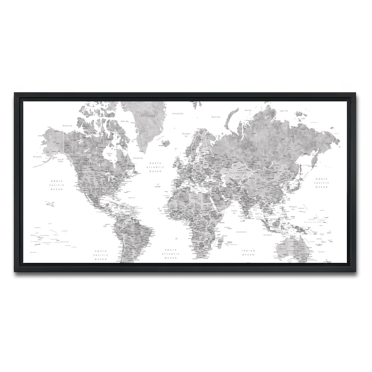 AUTO-MOCKUP WHITE | World Map 2 | 1 Piece | Black Framed Canvas | group=2x1