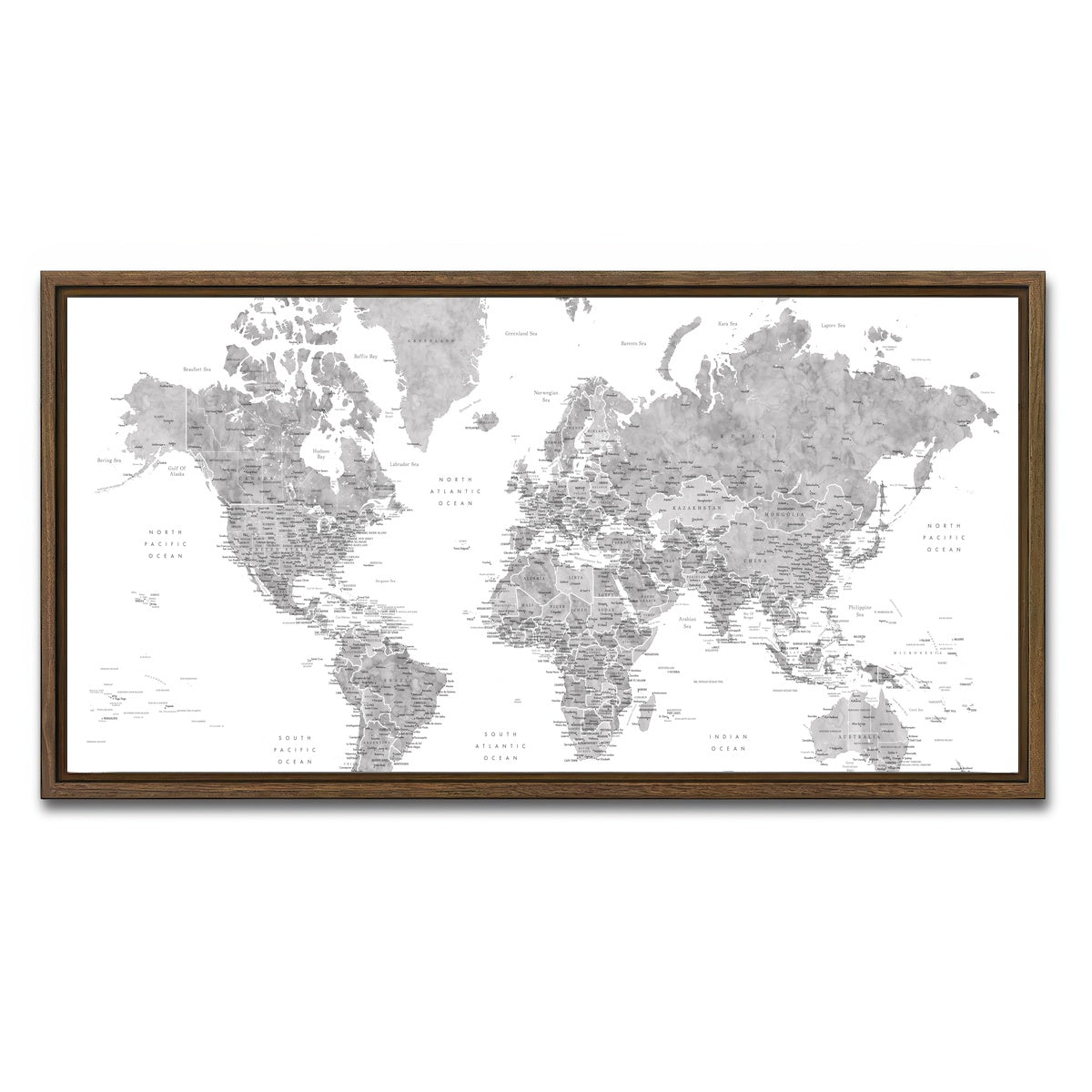 AUTO-MOCKUP WHITE | World Map 2 | 1 Piece | Walnut Framed Canvas | group=2x1