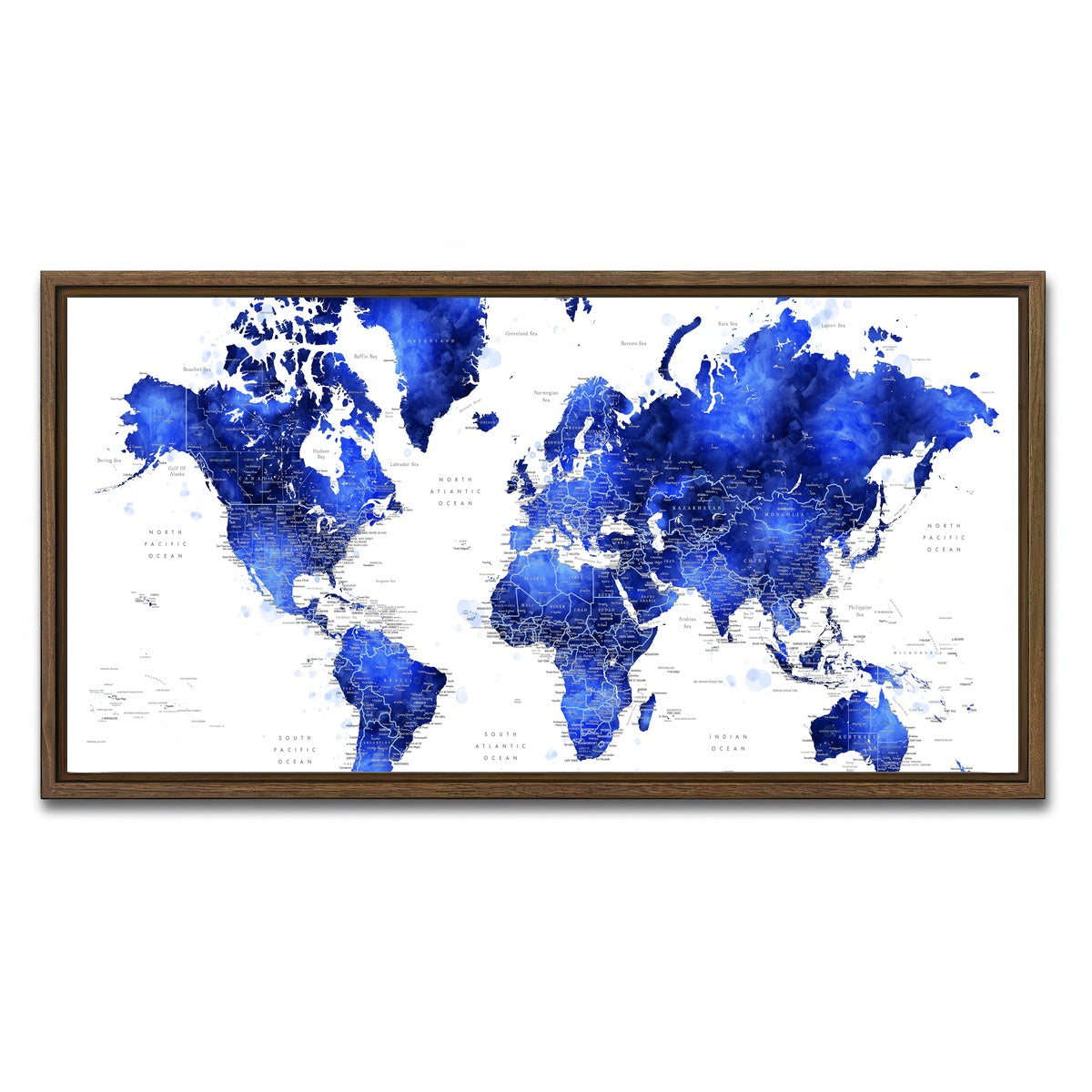 AUTO-MOCKUP WHITE | World Map 31 | 1 Piece | Walnut Framed Canvas | group=2x1