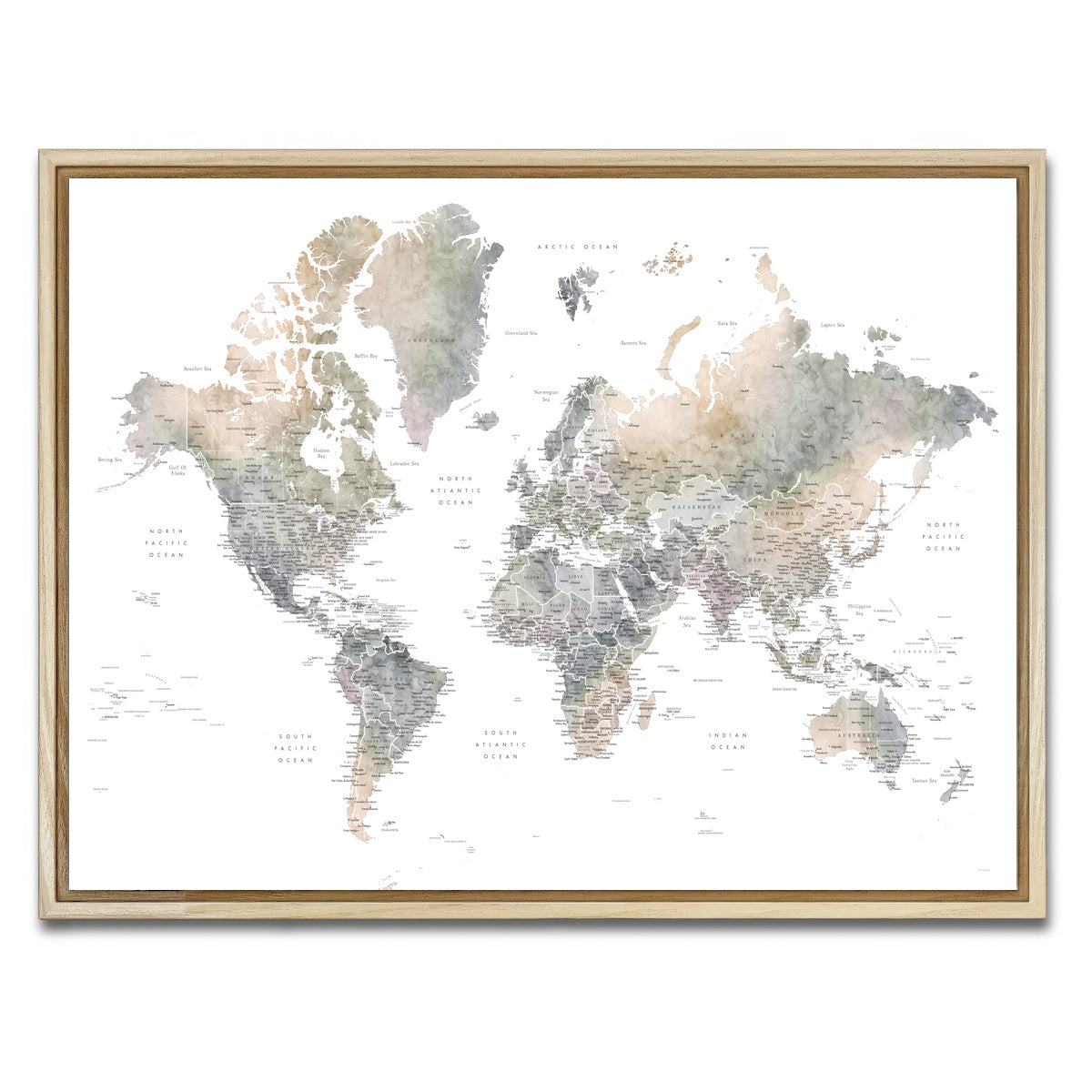 AUTO-MOCKUP WHITE | World Map 36 | 1 Piece | Natural Framed Canvas | group=4x3
