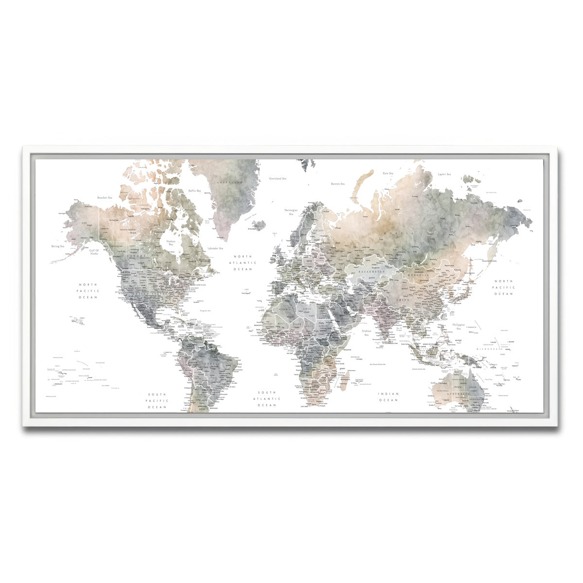 AUTO-MOCKUP WHITE | World Map 36 | 1 Piece | White Framed Canvas | group=2x1