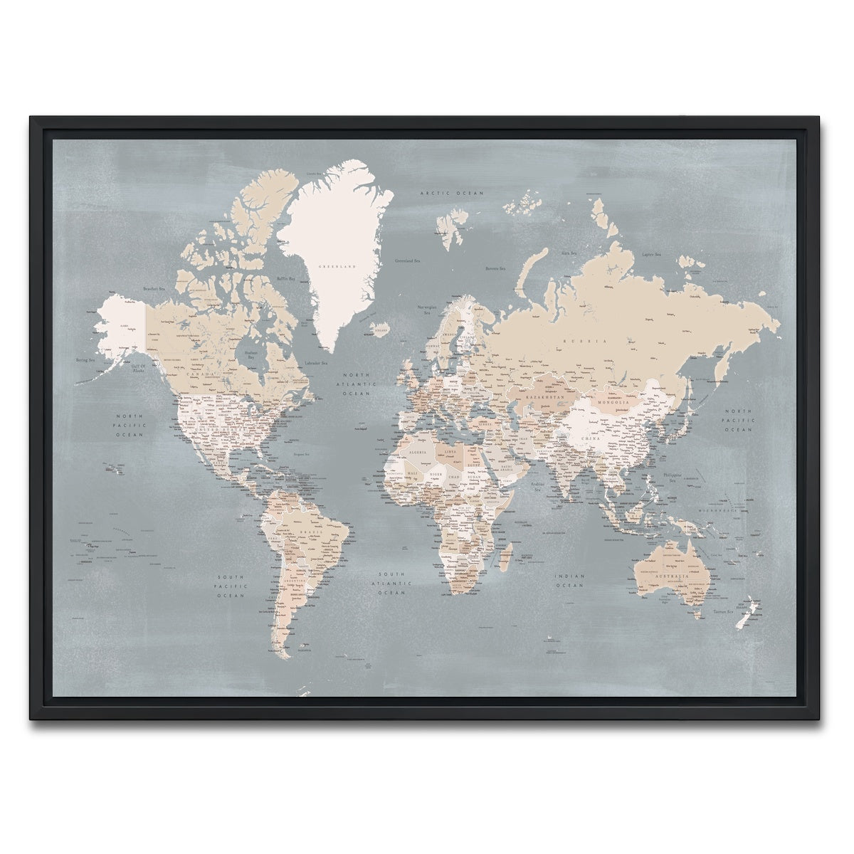 AUTO-MOCKUP WHITE | World Map 39 | 1 Piece | Black Framed Canvas | group=4x3