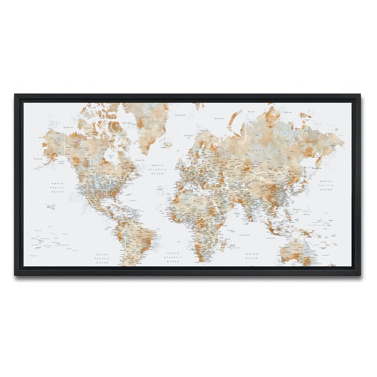 AUTO-MOCKUP WHITE | World Map 46 | 1 Piece | Black Framed Canvas | group=2x1