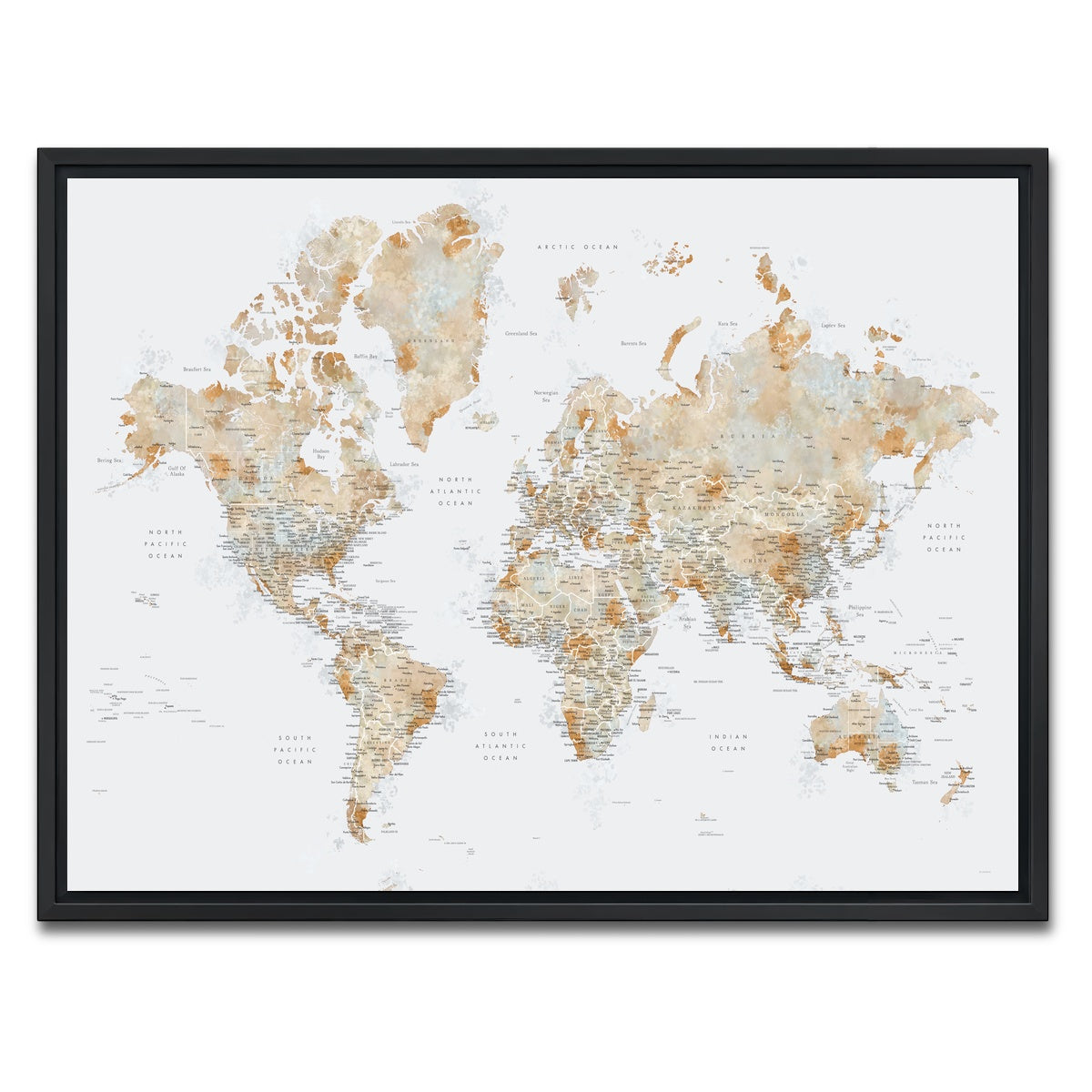 AUTO-MOCKUP WHITE | World Map 46 | 1 Piece | Black Framed Canvas | group=4x3