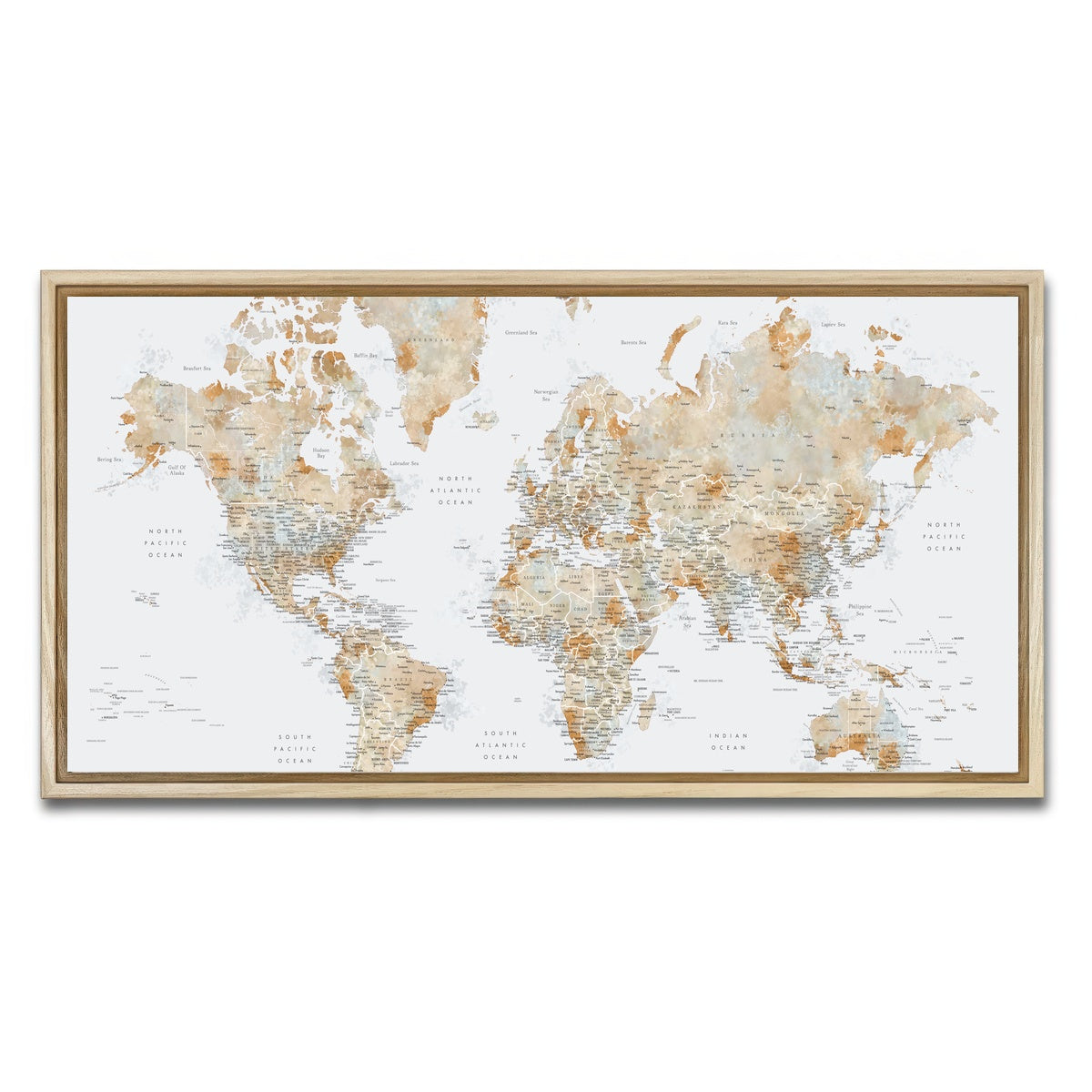 AUTO-MOCKUP WHITE | World Map 46 | 1 Piece | Natural Framed Canvas | group=2x1