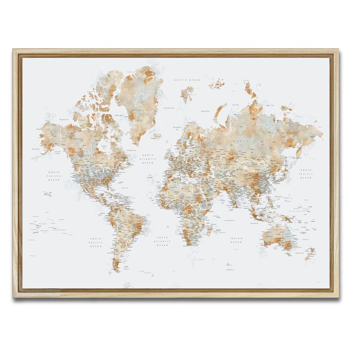 AUTO-MOCKUP WHITE | World Map 46 | 1 Piece | Natural Framed Canvas | group=4x3