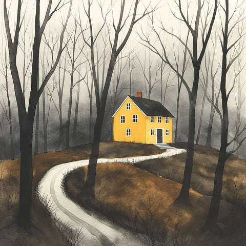 Yellow House in Woods Wall Art