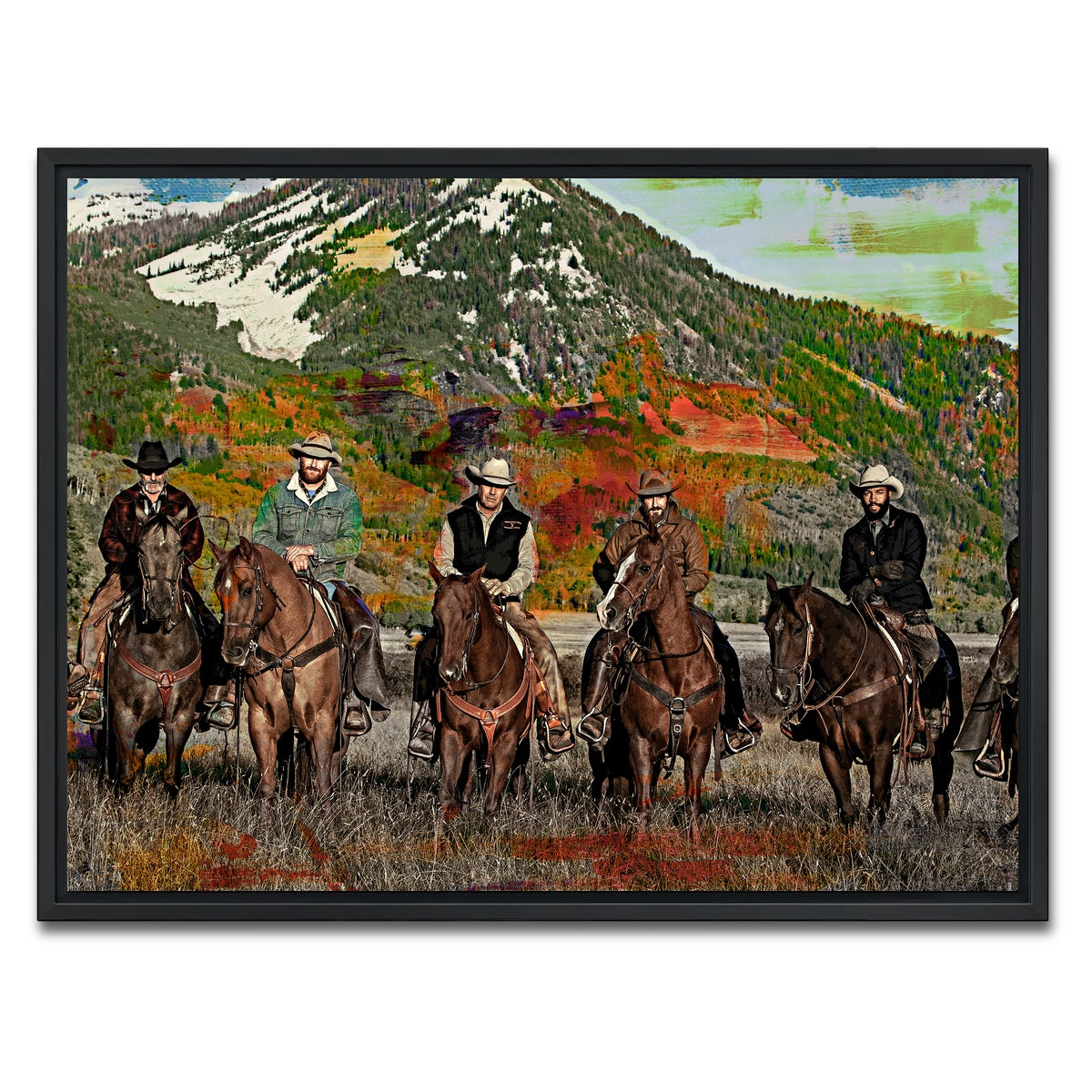 AUTO-MOCKUP WHITE | Yellowstone Horse Lineup | 1 Piece | Black Framed Canvas | group=4x3