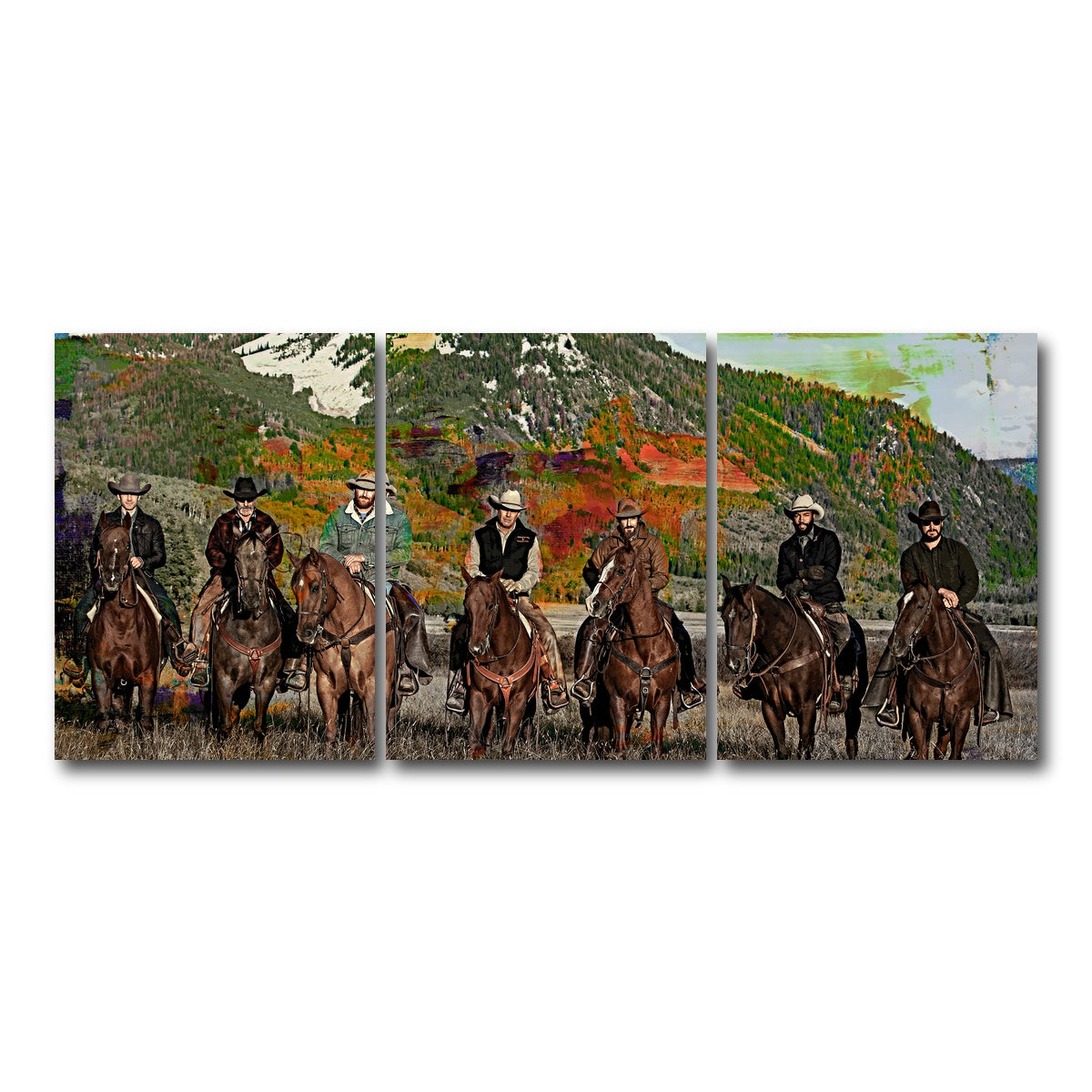 AUTO-MOCKUP WHITE | Yellowstone Horse Lineup | 3 Piece | Gallery Wrap Canvas | group=18x24