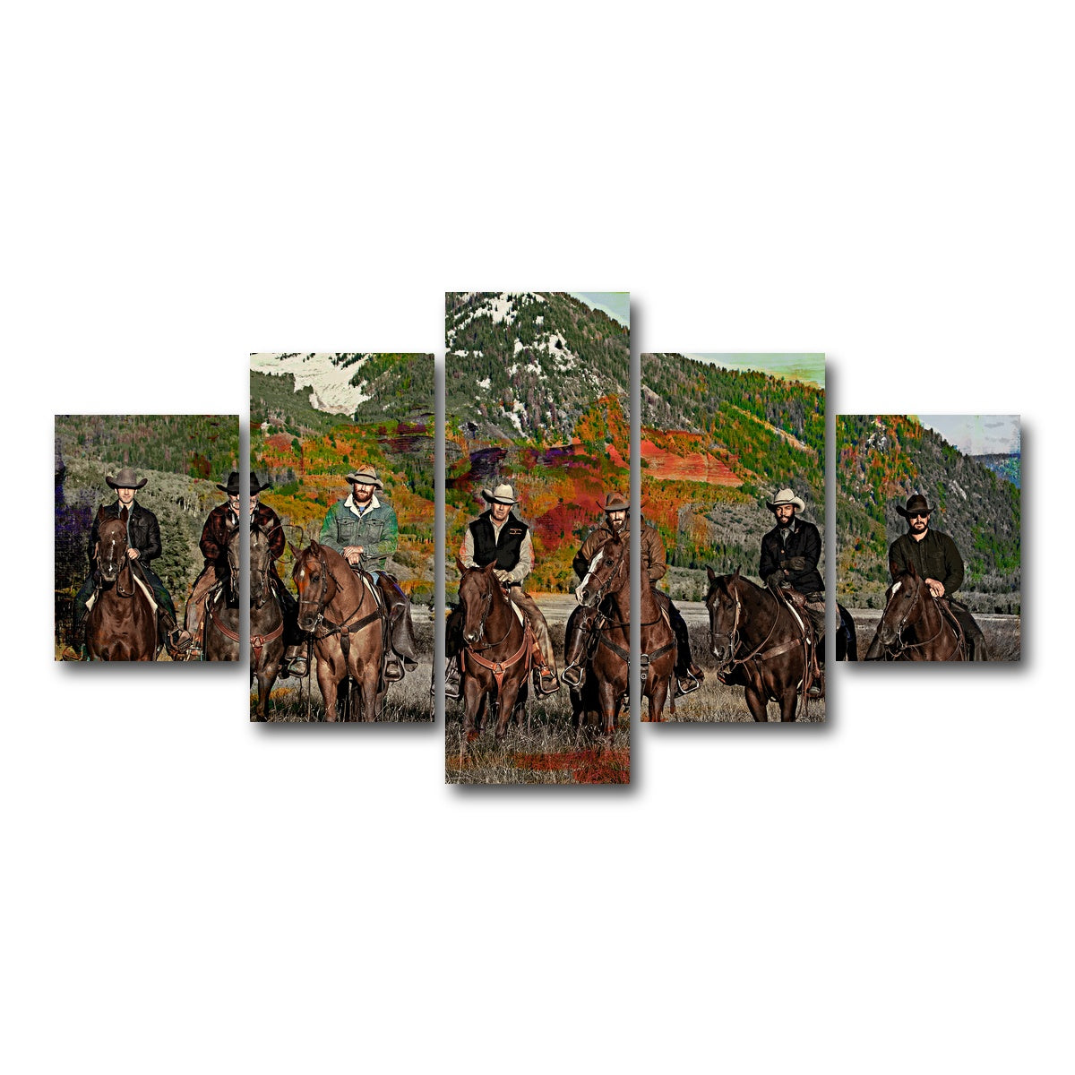 AUTO-MOCKUP WHITE | Yellowstone Horse Lineup | 5 Piece | Gallery Wrap Canvas | group=5_short