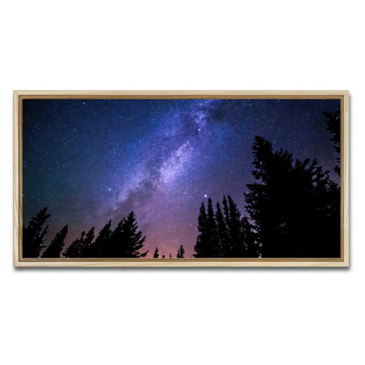 AUTO-MOCKUP WHITE | conifers reaching to milky way | 1 Piece | Natural Framed Canvas | group=2x1