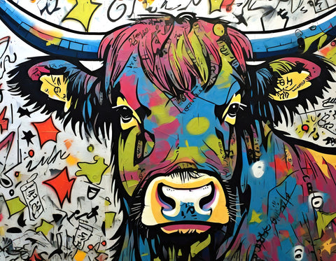 highland cow graffiti Wall Art