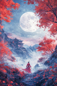 samurai warrior stands before the moon Wall Art