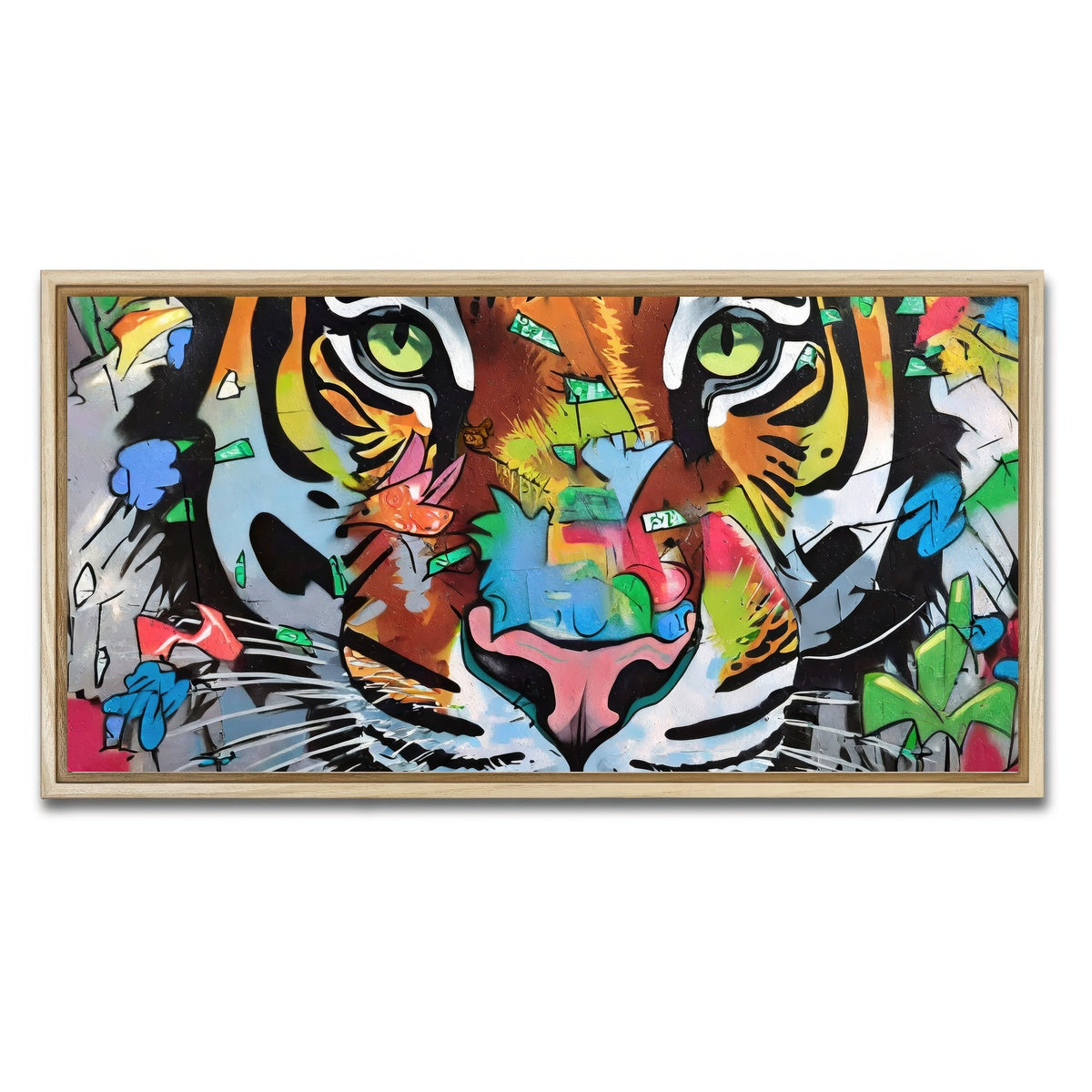 AUTO-MOCKUP WHITE | tiger graffiti | 1 Piece | Natural Framed Canvas | group=2x1