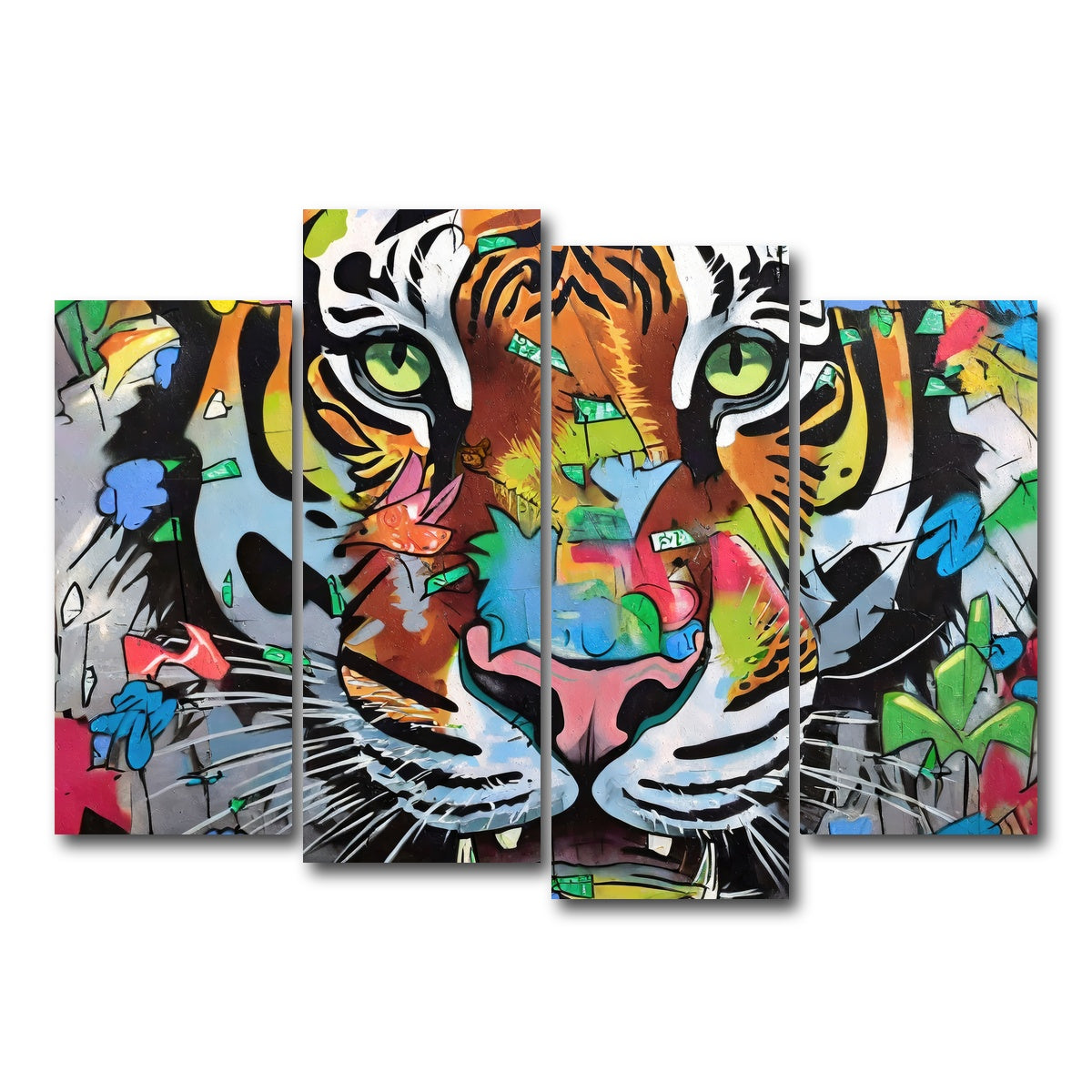 AUTO-MOCKUP WHITE | tiger graffiti | 4 Piece | Gallery Wrap Canvas | group=4_normal