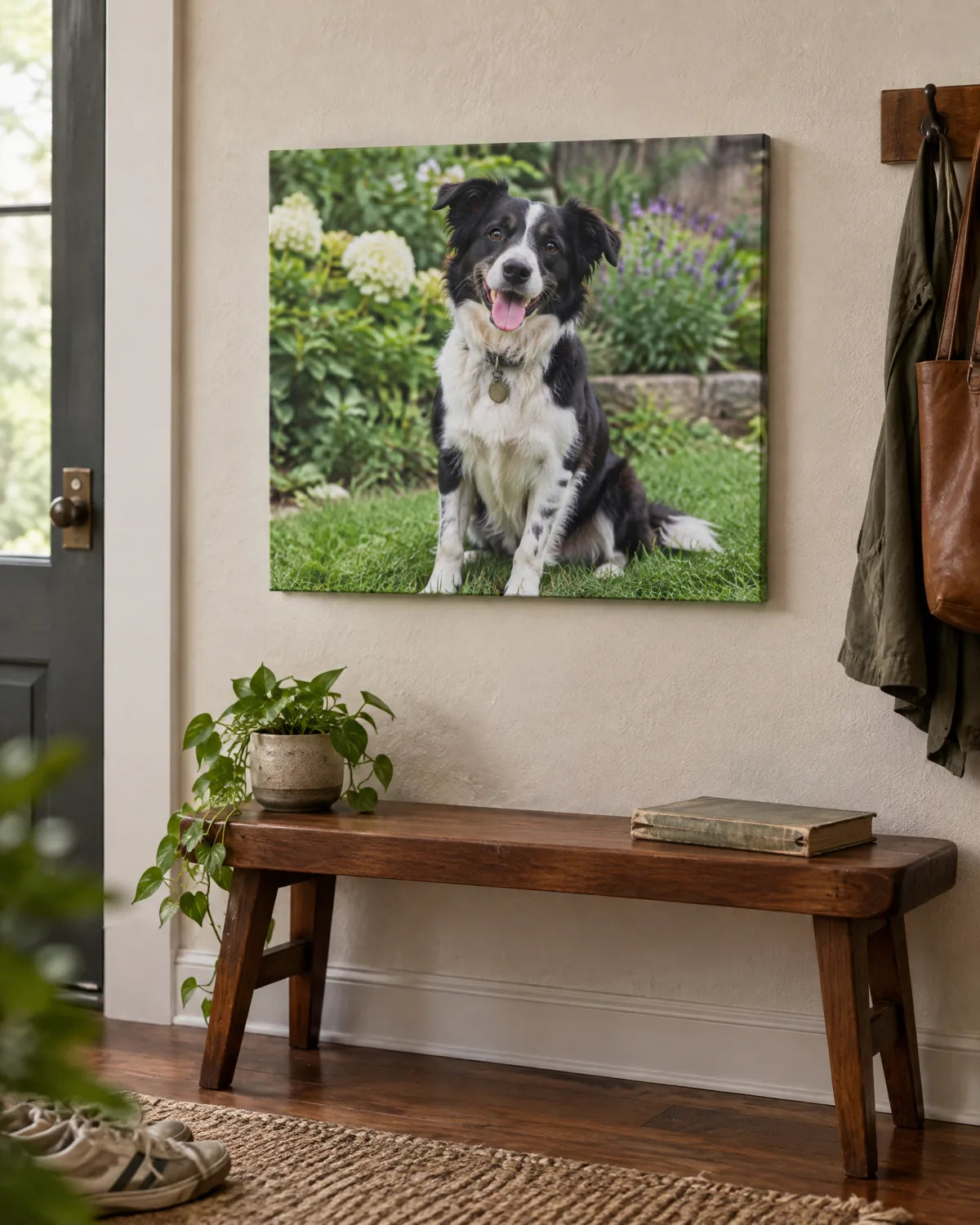 Example dog photo printed on a gallery-wrapped canvas in a home