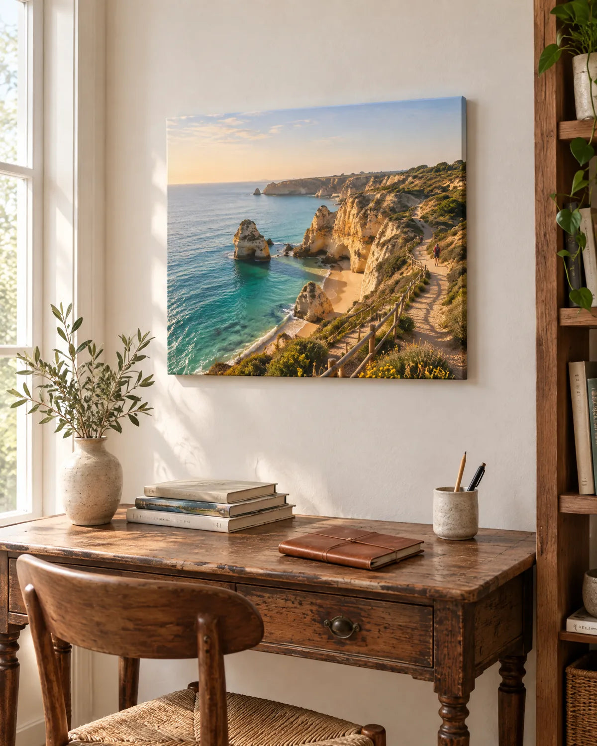 Example travel photo printed on canvas above a desk